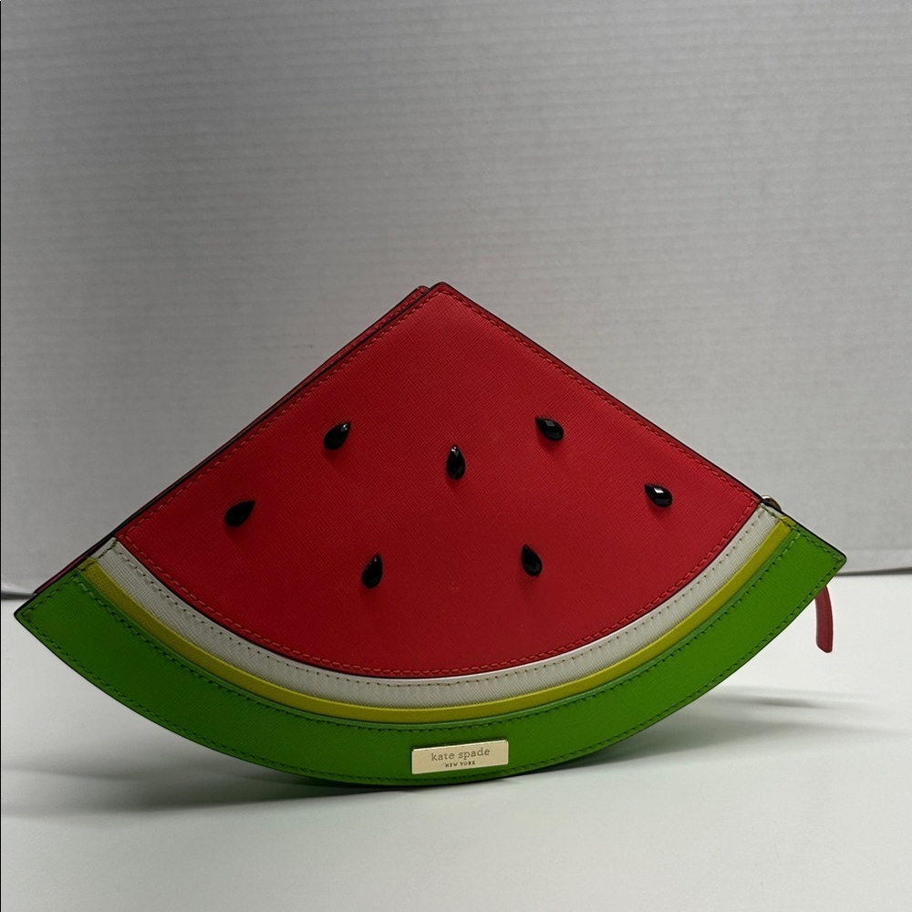 Kate Spade Watermelon Make a Splash Clutch Zip Around Iconic 3D Purse Pink Green - Picture 4 of 15